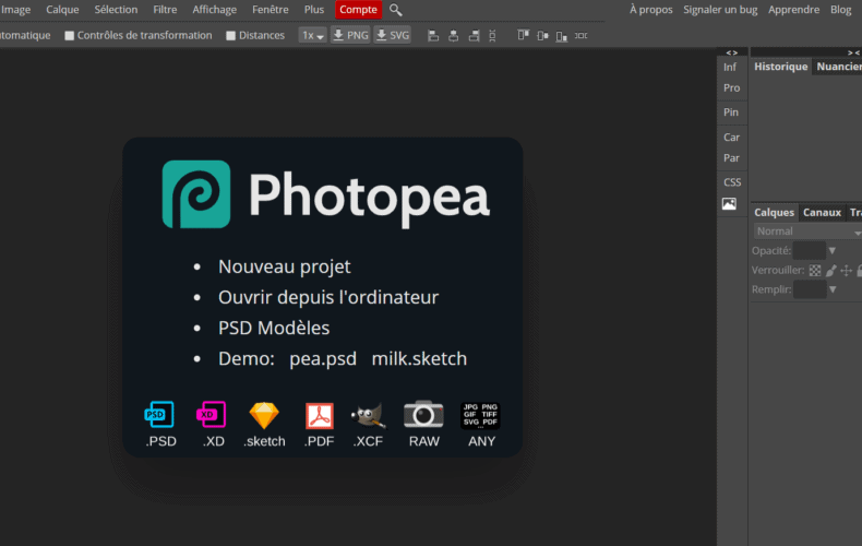 Photopea - Outil de création graphique en ligne gratuit photopea