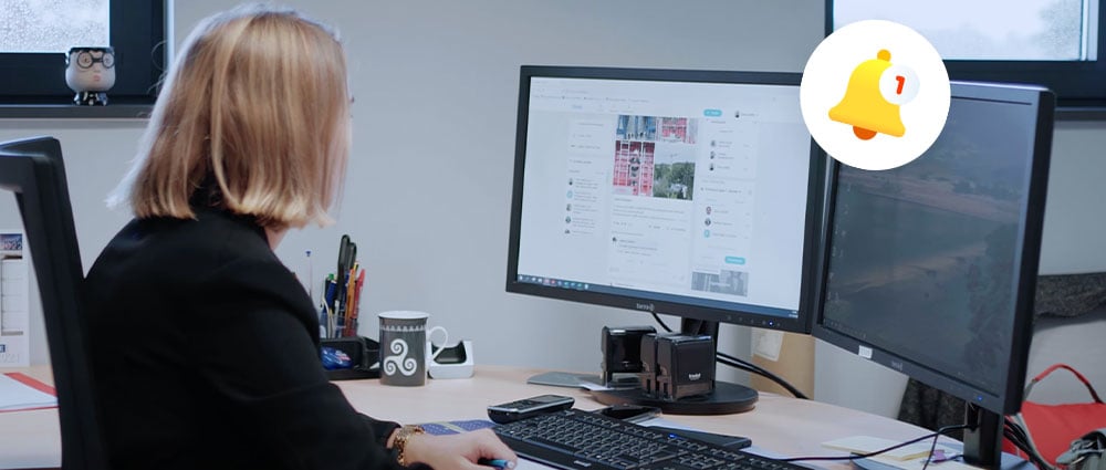 employee in the office using the steeple software